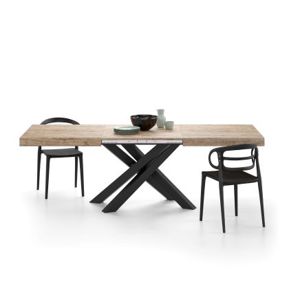 Emma 160 Extendable Dining Table, Oak with Black Crossed Legs