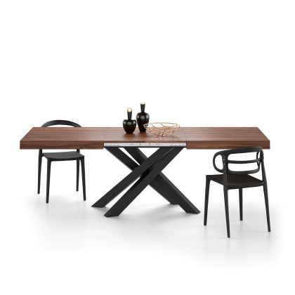 Emma 160 Extendable Dining Table, Walnut with Black Crossed Legs