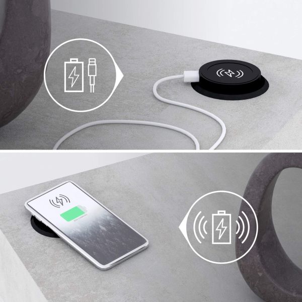 Evolution High Table with Wireless Charger 180x40, Concrete Effect, Grey detail image 2