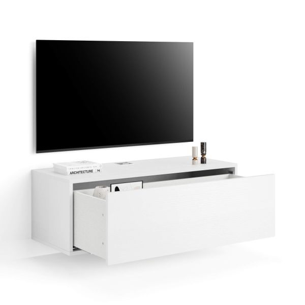 Mueble TV suspendido Iacopo con cajón, color fresno blanco imagen detalles 1