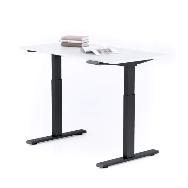Clara Electric Standing Desk 120x60 Concrete Effect, White with Black Legs detail image 1