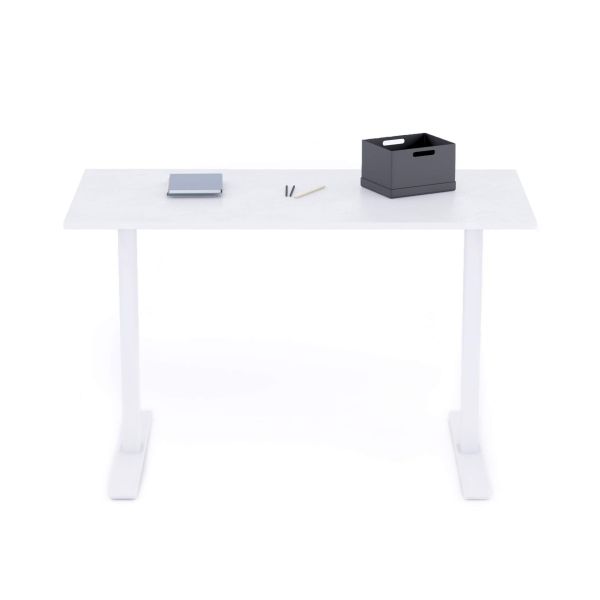 Clara Fixed Height Desk 120x60 Concrete Effect, White with White Legs detail image 1