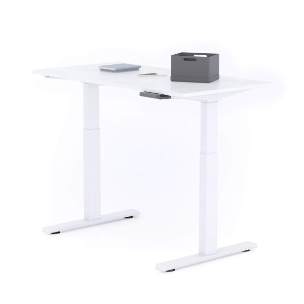 Clara Electric Standing Desk 120x60 Concrete Effect, White with White Legs detail image 1