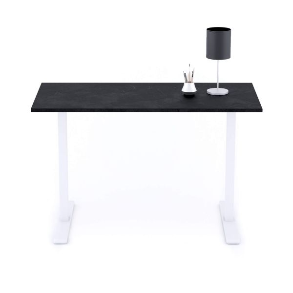 Clara Fixed Height Desk 120x60 Concrete Effect, Black with White Legs detail image 1