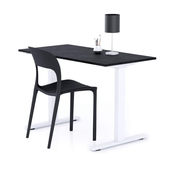 Clara Fixed Height Desk 120x60 Concrete Effect, Black with White Legs main image