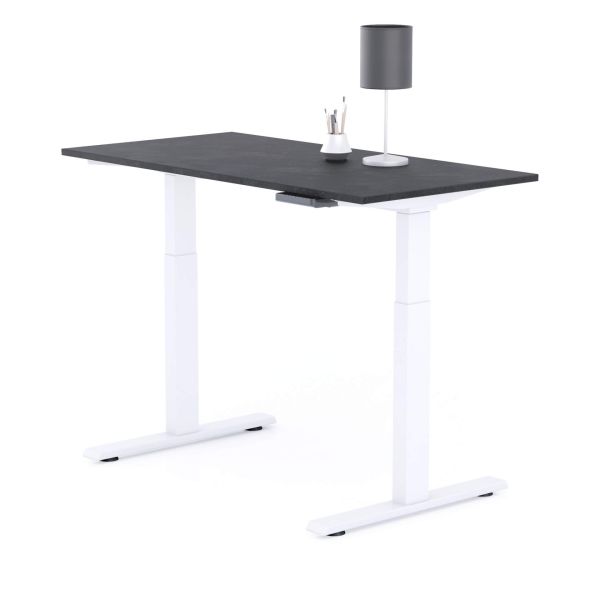 Clara Electric Standing Desk 120x60 Concrete Effect, Black with White Legs detail image 1