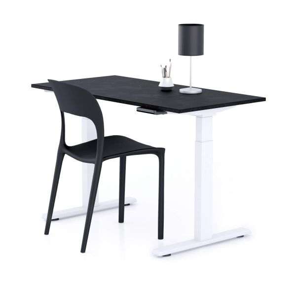 Clara Electric Standing Desk 120x60 Concrete Effect, Black with White Legs main image