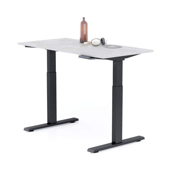 Clara Electric Standing Desk 120x60 Concrete Effect, Grey with Black Legs detail image 2