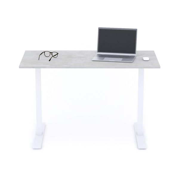 Clara Fixed Height Desk 120x60 Concrete Effect, Grey with White Legs detail image 1