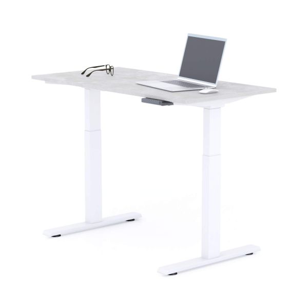 Clara Electric Standing Desk 120x60 Concrete Effect, Grey with White Legs detail image 1