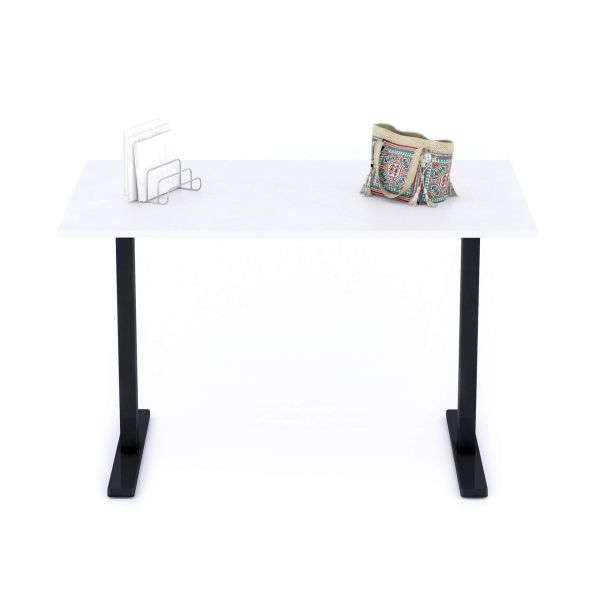 Clara Fixed Height Desk 120x80 Concrete Effect, White with Black Legs detail image 1