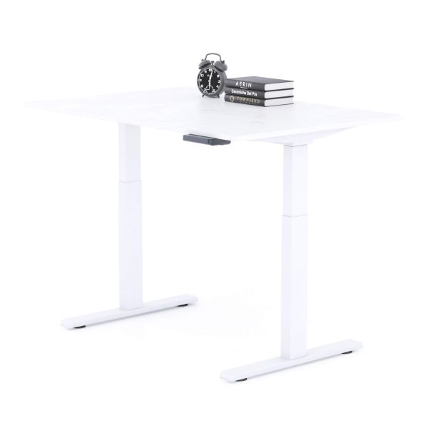 Clara Electric Standing Desk 120x80 Concrete Effect, White with White Legs detail image 1