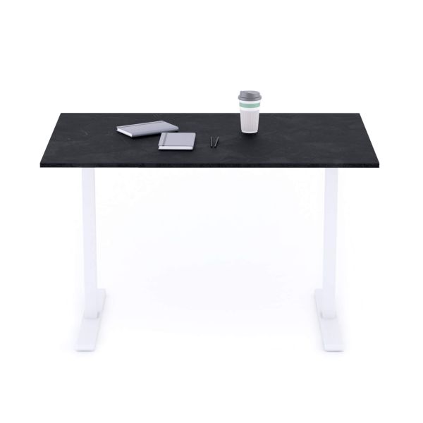 Clara Fixed Height Desk 120x80 Concrete Effect, Black with White Legs detail image 1