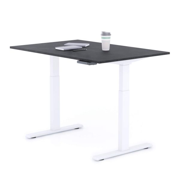 Clara Electric Standing Desk 120x80 Concrete Effect, Black with White Legs detail image 1