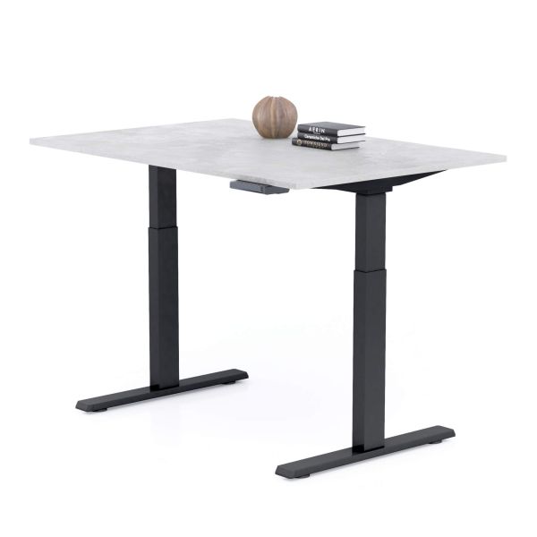 Clara Electric Standing Desk 120x80 Concrete Effect, Grey with Black Legs detail image 1
