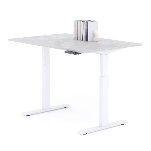 Clara Electric Standing Desk 120x80 Concrete Effect, Grey with White Legs detail image 1
