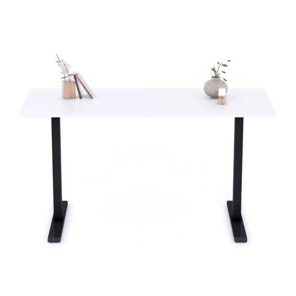 Clara Fixed Height Desk 140x60 Concrete Effect, White with Black Legs detail image 1