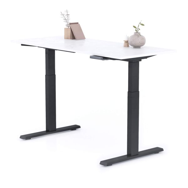 Clara Electric Standing Desk 140x60 Concrete Effect, White with Black Legs detail image 2
