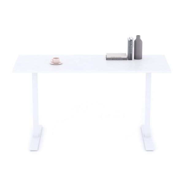 Clara Fixed Height Desk 140x60 Concrete Effect, White with White Legs detail image 1