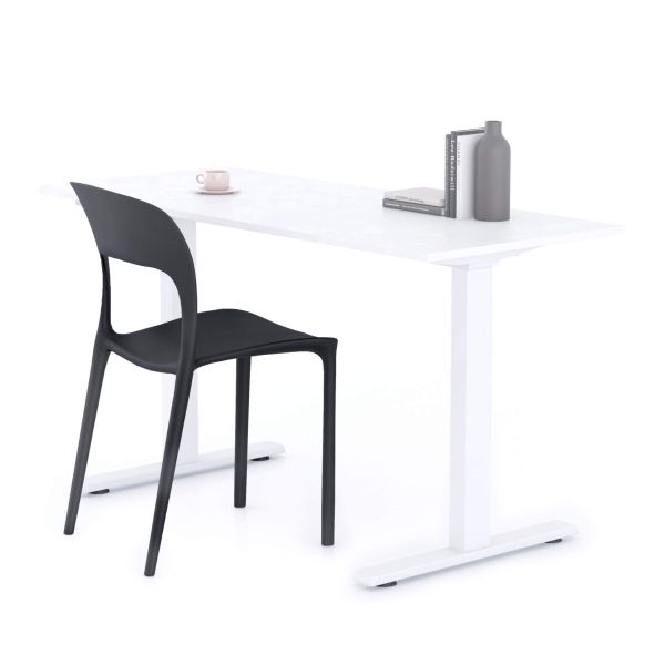 Clara Fixed Height Desk 140x60 Concrete Effect, White with White Legs main image