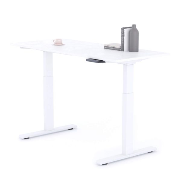 Clara Electric Standing Desk 140x60 Concrete Effect, White with White Legs detail image 1