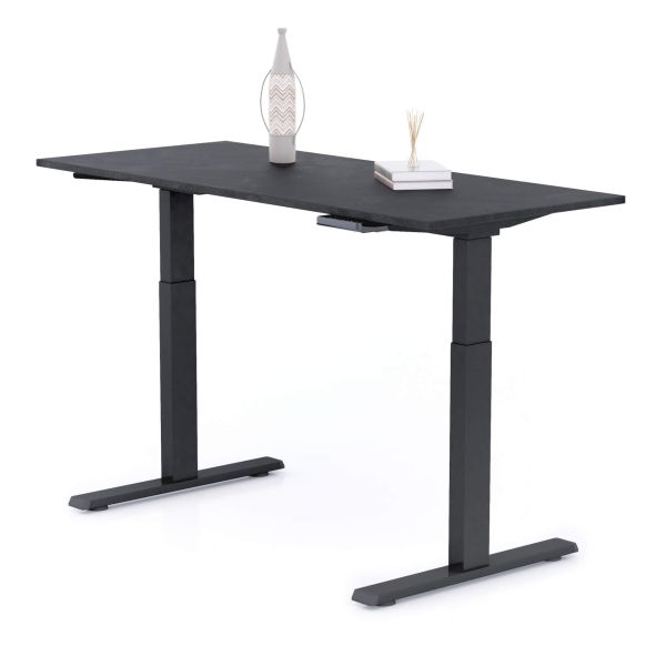 Clara Electric Standing Desk 140x60 Concrete Effect, Black with Black Legs detail image 2
