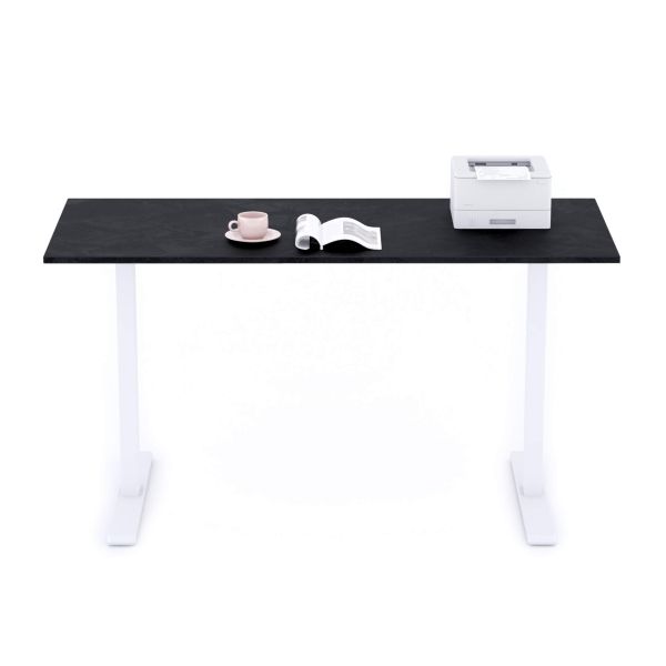 Clara Fixed Height Desk 140x60 Concrete Effect, Black with White Legs detail image 1