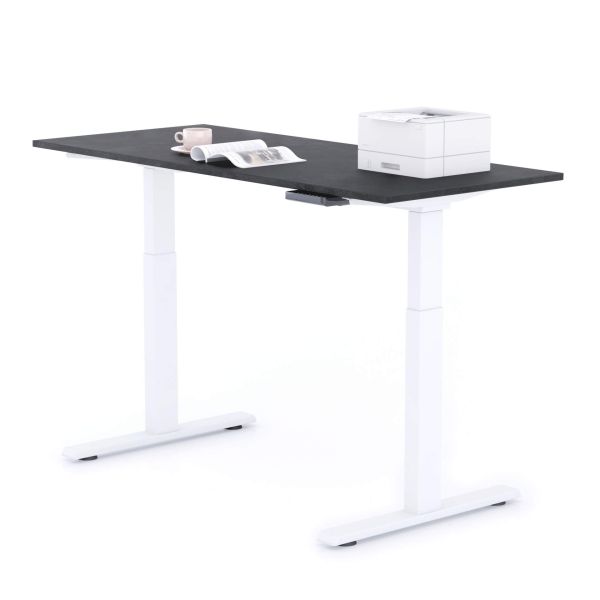 Clara Electric Standing Desk 140x60 Concrete Effect, Black with White Legs detail image 1