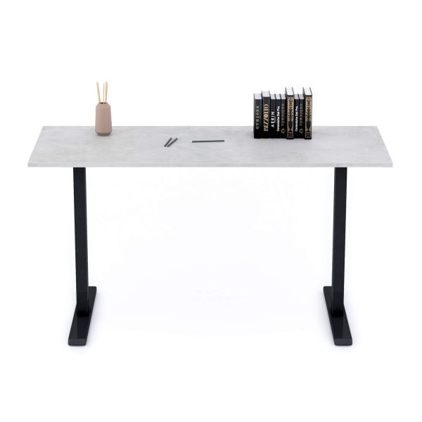 Clara Fixed Height Desk 140x60 Concrete Effect, Grey with Black Legs detail image 1