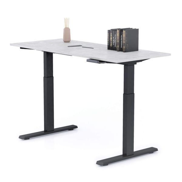 Clara Electric Standing Desk 140x60 Concrete Effect, Grey with Black Legs detail image 1