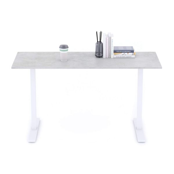 Clara Fixed Height Desk 140x60 Concrete Effect, Grey with White Legs detail image 1