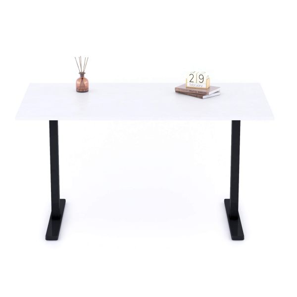 Clara Fixed Height Desk 140x80 Concrete Effect, White with Black Legs detail image 1