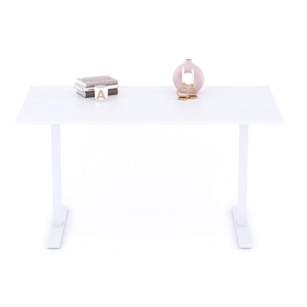 Clara Fixed Height Desk 140x80 Concrete Effect, White with White Legs detail image 1