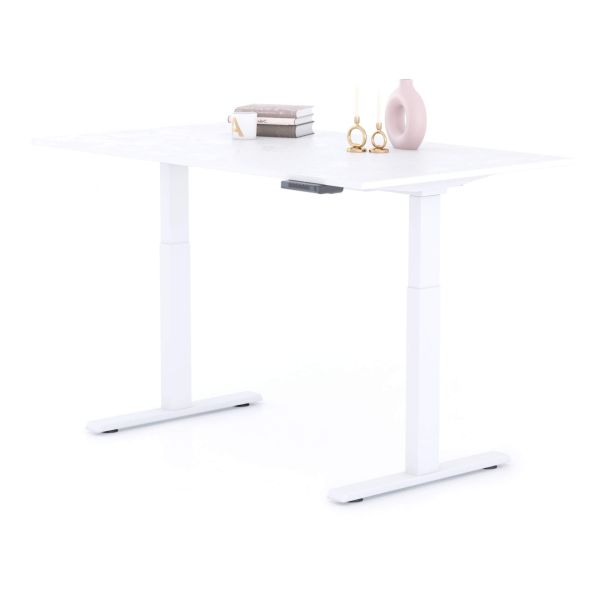 Clara Electric Standing Desk 140x80 Concrete Effect, White with White Legs detail image 1