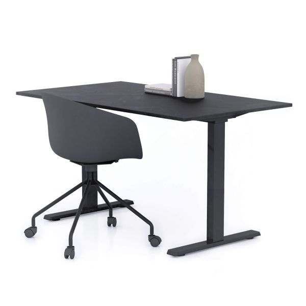 Clara Fixed Height Desk 140x80 Concrete Effect, Black with Black Legs main image