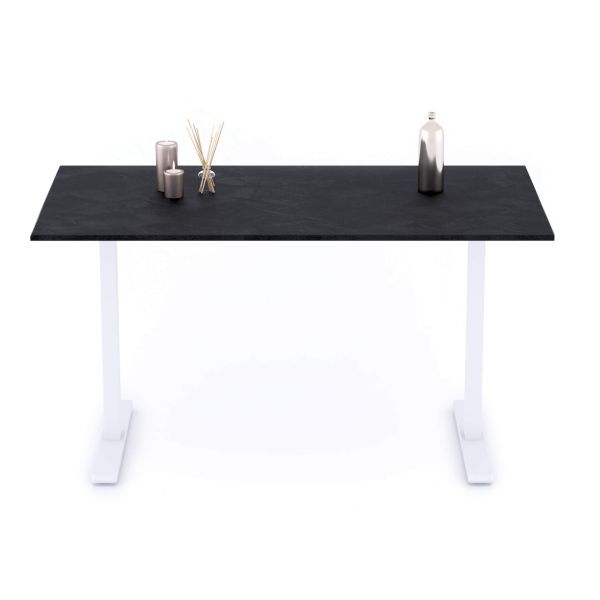 Clara Fixed Height Desk 140x80 Concrete Effect, Black with White Legs detail image 1