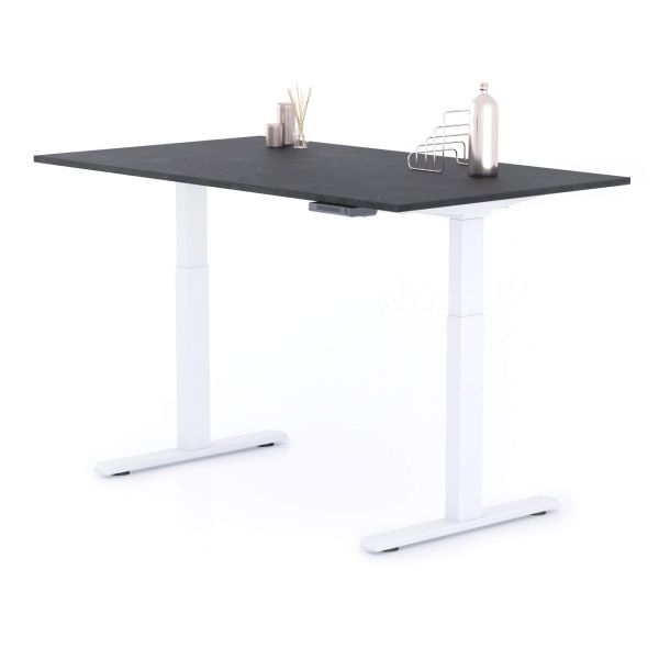 Clara Electric Standing Desk 140x80 Concrete Effect, Black with White Legs detail image 1