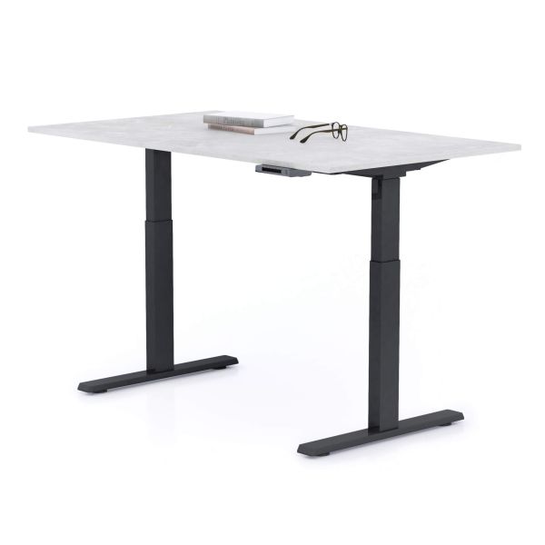 Clara Electric Standing Desk 140x80 Concrete Effect, Grey with Black Legs detail image 1