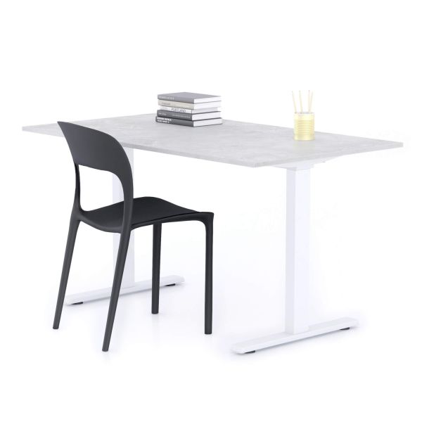 Clara Fixed Height Desk 140x80 Concrete Effect, Grey with White Legs main image