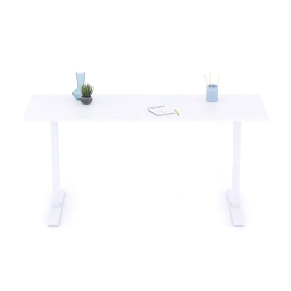 Clara Fixed Height Desk 160x60 Concrete Effect, White with White Legs detail image 1