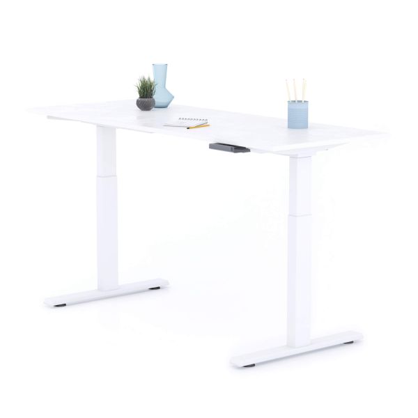 Clara Electric Standing Desk 160x60 Concrete Effect, White with White Legs detail image 1