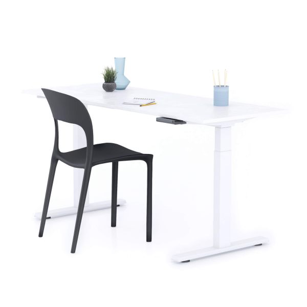 Clara Electric Standing Desk 160x60 Concrete Effect, White with White Legs main image