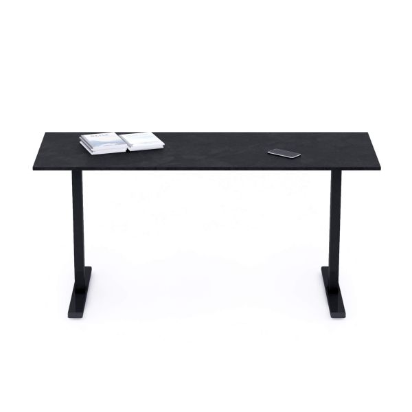 Clara Fixed Height Desk 160x60 Concrete Effect, Black with Black Legs detail image 1