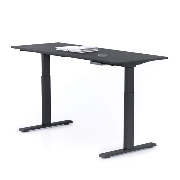 Clara Electric Standing Desk 160x60 Concrete Effect, Black with Black Legs detail image 1