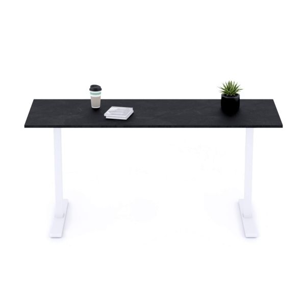 Clara Fixed Height Desk 160x60 Concrete Effect, Black with White Legs detail image 1