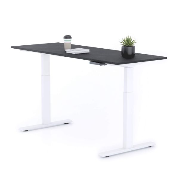 Clara Electric Standing Desk 160x60 Concrete Effect, Black with White Legs detail image 1