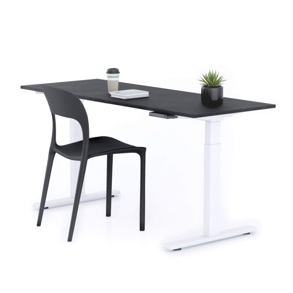 Clara Electric Standing Desk 160x60 Concrete Effect, Black with White Legs main image