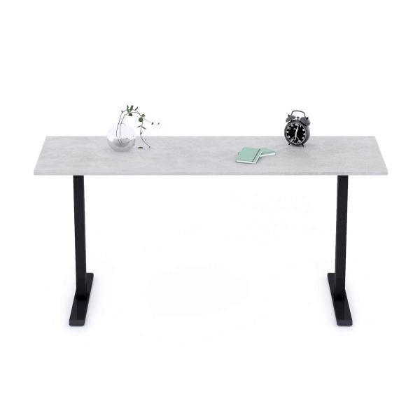 Clara Fixed Height Desk 160x60 Concrete Effect, Grey with Black Legs detail image 1