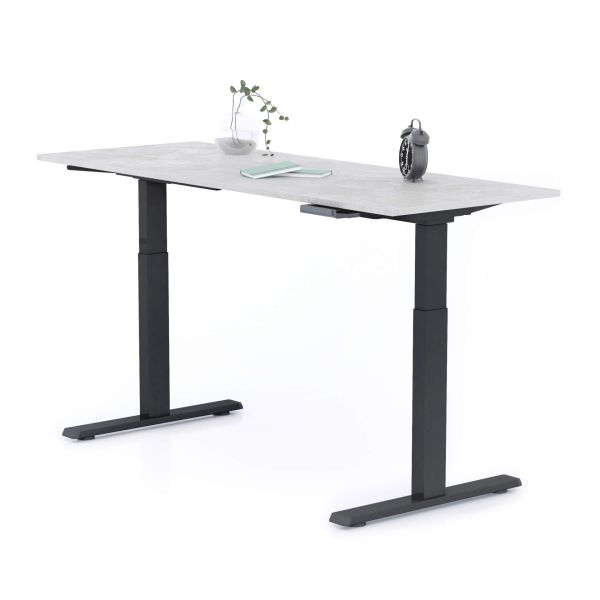 Clara Electric Standing Desk 160x60 Concrete Effect, Grey with Black Legs detail image 1