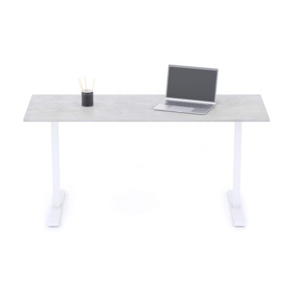Clara Fixed Height Desk 160x60 Concrete Effect, Grey with White Legs detail image 1